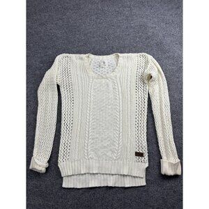 Element Eden Sweater Womens Small Ivory Cable Knit Open Crochet‎ Pullover Boho